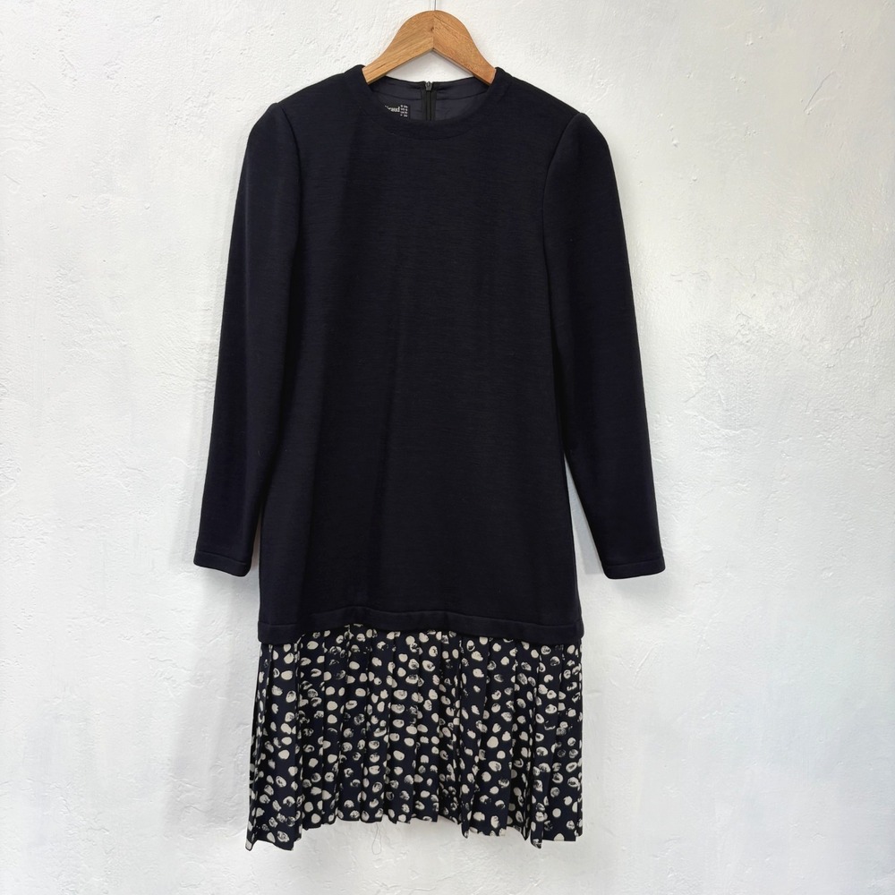 Louis Feraud Vintage Wool Dress Women Sz 6 Navy Blue Drop Waist Long Sleeve FLAW
